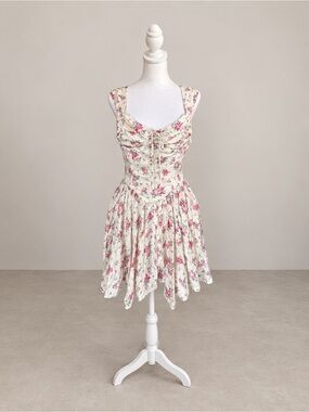 NWT (M) For Love & Lemons August white floral satin dress